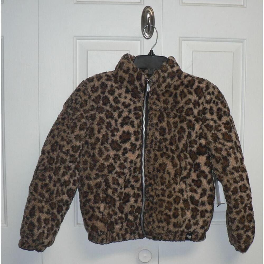 Kenzie Girl Boucle Full Zip Pocket Jacket in Cheetah Medium 10/12 MSRP $89